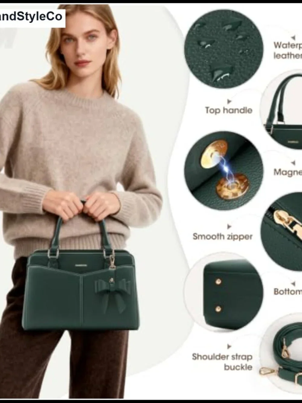 PU Leather Structured Satchel Purse Work Handbag with Bowknot & Strap
